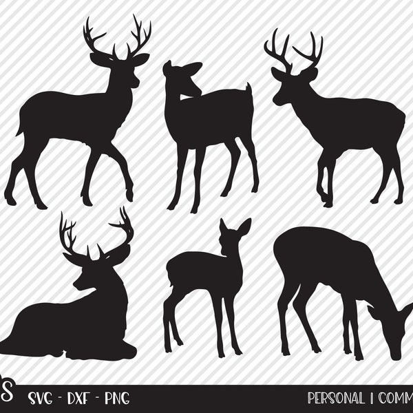 Deer Bundle SVG, Cut File, Outdoor Shirt Design Assets, White Tail, Doe, Buck Horns, Baby Fawn, Cabin Decor, Cricut, Silhouette, DXF, PNG