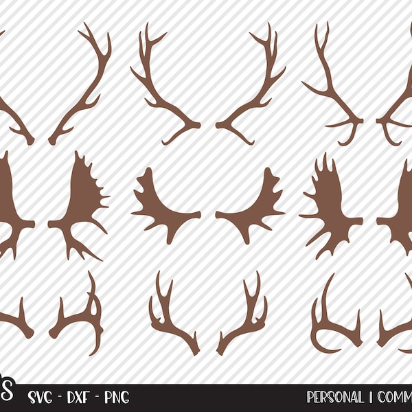 Antler Bundle SVG, Cut File, Outdoor Shirt Design Assets, White Tail Deer, Moose, Elk, Buck Horns, Cabin Decor, Cricut, Silhouette, DXF, PNG