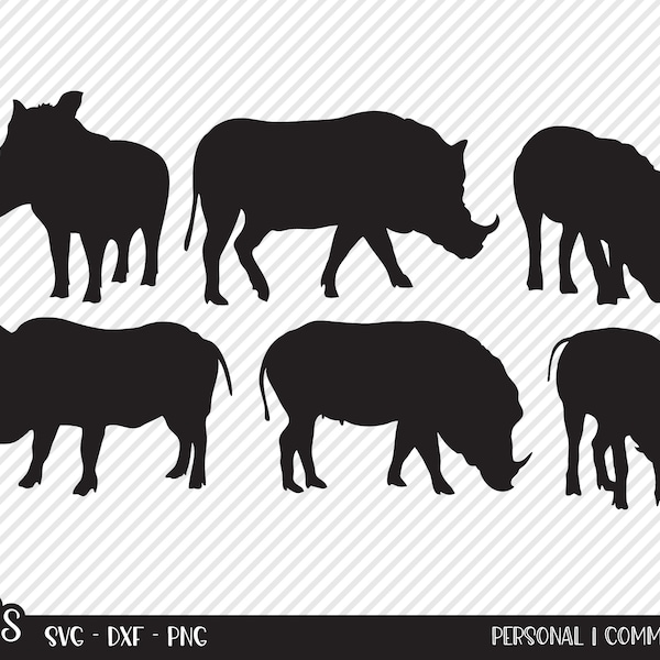 Warthog Bundle SVG, Cut File, Wildlife Shirt Design Assets, African Animal, Cute Hog, Tusk, Zoo Safari Animals, Cricut, Silhouette, DXF, PNG