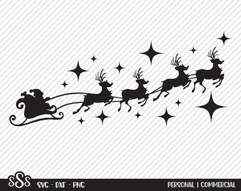 Santa's Sleigh SVG, Cut File, Christmas Shirt Design, Saint Nick, Reindeer, Holiday Home Decor, Starry Night, Cricut, Silhouette, DXF, PNG