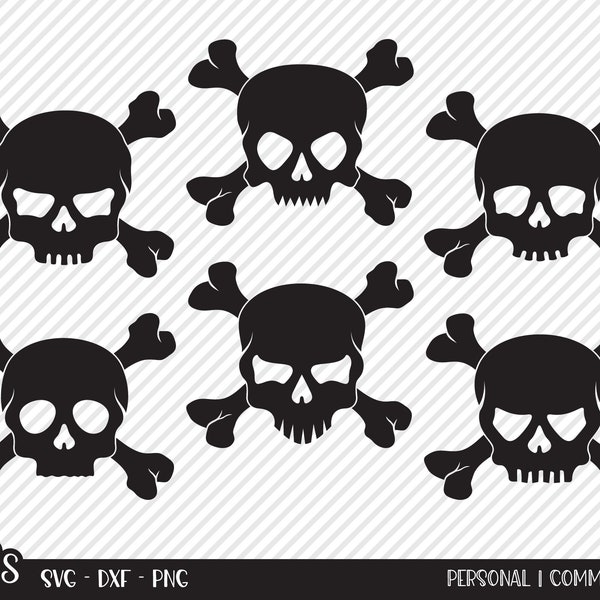 Skull & Crossbones Bundle SVG, Cut File, Halloween Skeleton Skulls Shirt Design, Face, Fun Haunted House Decor, Cricut, Silhouette, DXF, PNG