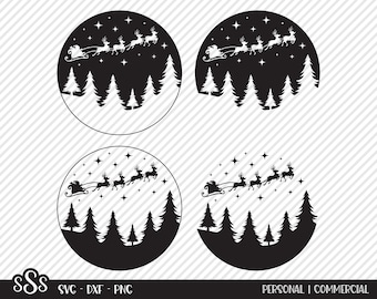 Santa's Sleigh Bundle SVG, Cut File, Christmas Shirt Design, Saint Nick, Reindeer, Home Decor, Starry Night, Cricut, Silhouette, DXF, PNG