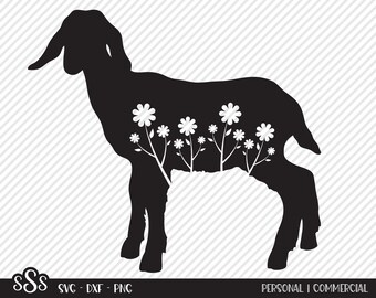 Nubian Goat Flowers SVG, Cut File, Country Shirt Design, Wildflower, Daisy, Kid, Ranch Life, Farmhouse Decor, Cricut, Silhouette, DXF, PNG
