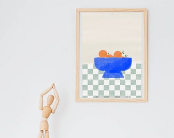 Poster da stampare, acquerello, portafrutta, arance, colorato, tavolo, decorazione da parete senza copyright