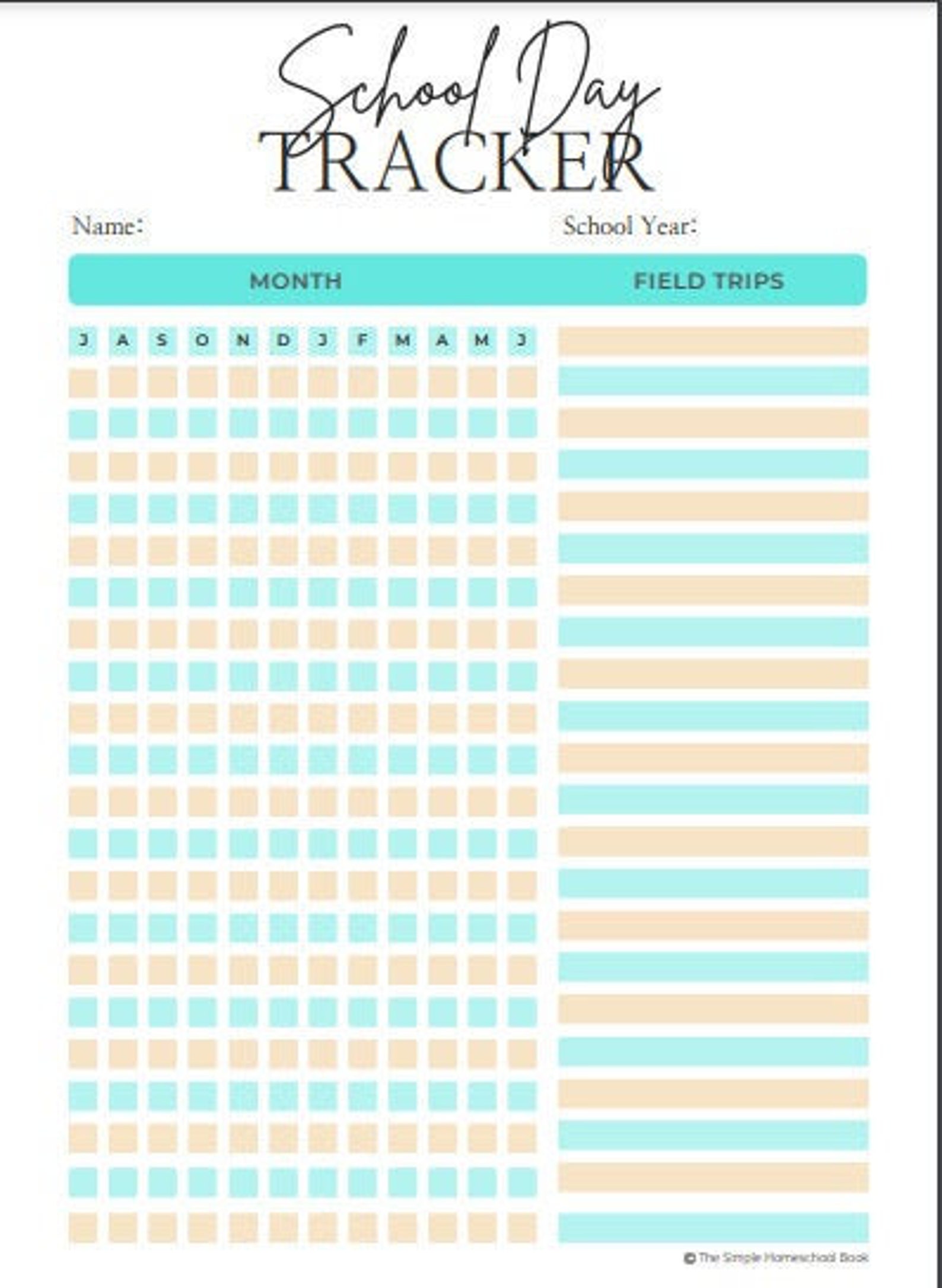 Homeschool School Day Tracker Blue & Pink Etsy