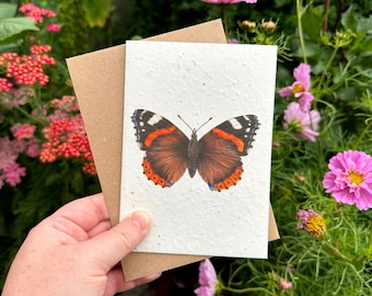 Wildflower Plantable Seed Card, Red Admiral Butterfly Greetings Card, Butterfly Birthday Card, Wildflower Card, Note Card