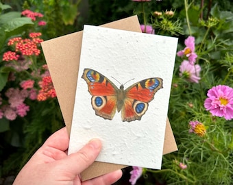 Wildflower Plantable Seed Card, Peacock Butterfly Greetings Card, Butterfly Birthday Card, Wildflower Card, Note Card