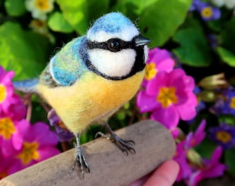 Needle Felted Blue Tit, Bird Ornament, Felt Art, Felted Bird, Felt Bird