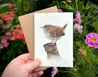 Wildflower Plantable Seed Card, Wren Greetings Card, Wren Birthday Card, Wildflower Card, Note Card