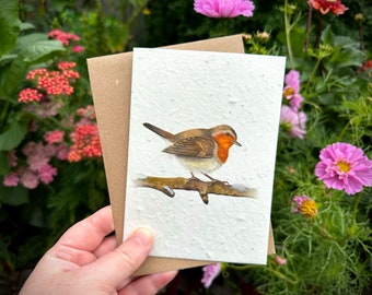 Wildflower Plantable Seed Card, Robin Greetings Card, Robin Birthday Card, Wildflower Card, Note Card