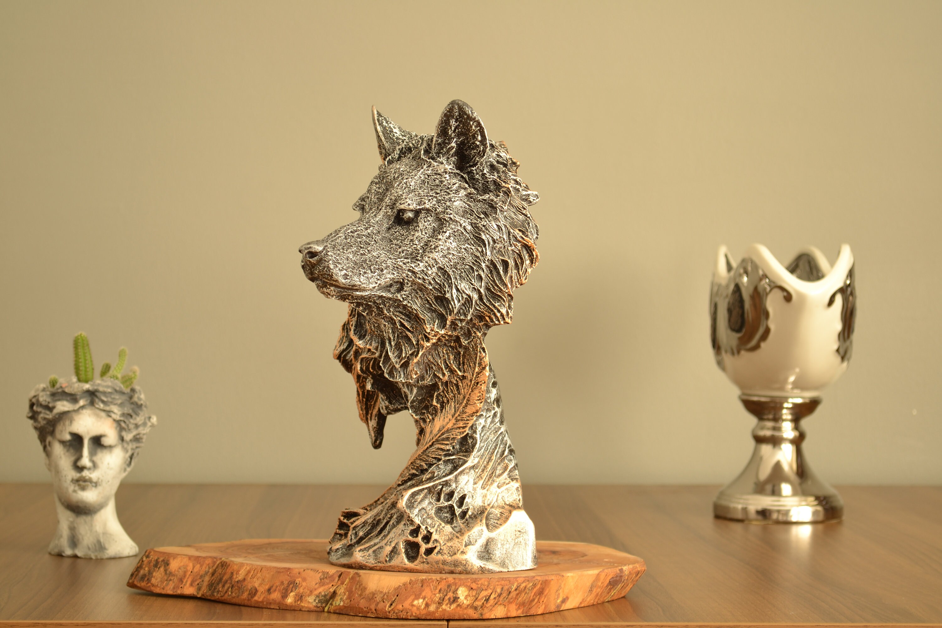 Wolf Figurine Statue Home Decor Dark Gray and Gold Color Etsy UK