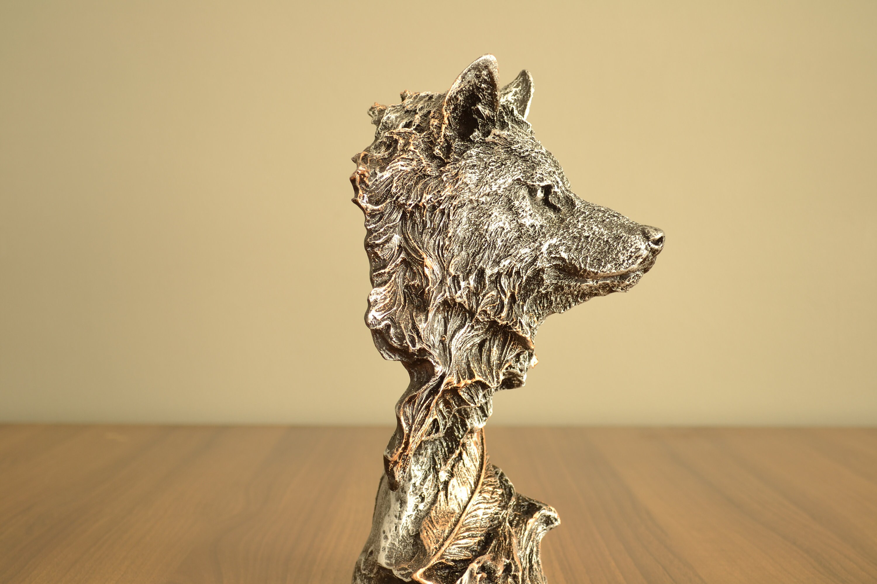 Wolf Figurine Statue Home Decor Dark Gray and Gold Color Etsy UK