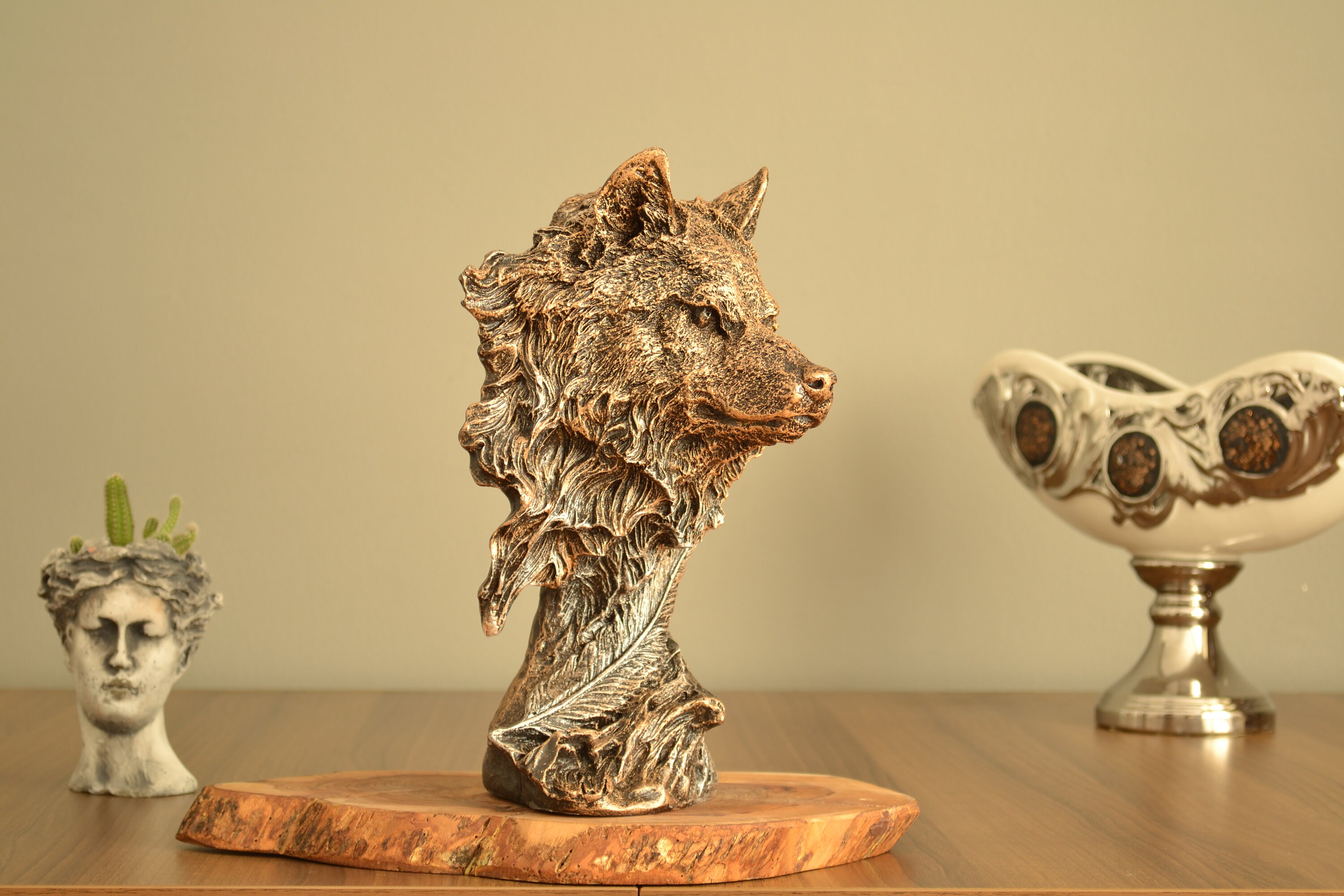 Wolf Figurine Statue Home Decor Gold Color Wolf Figurine Etsy