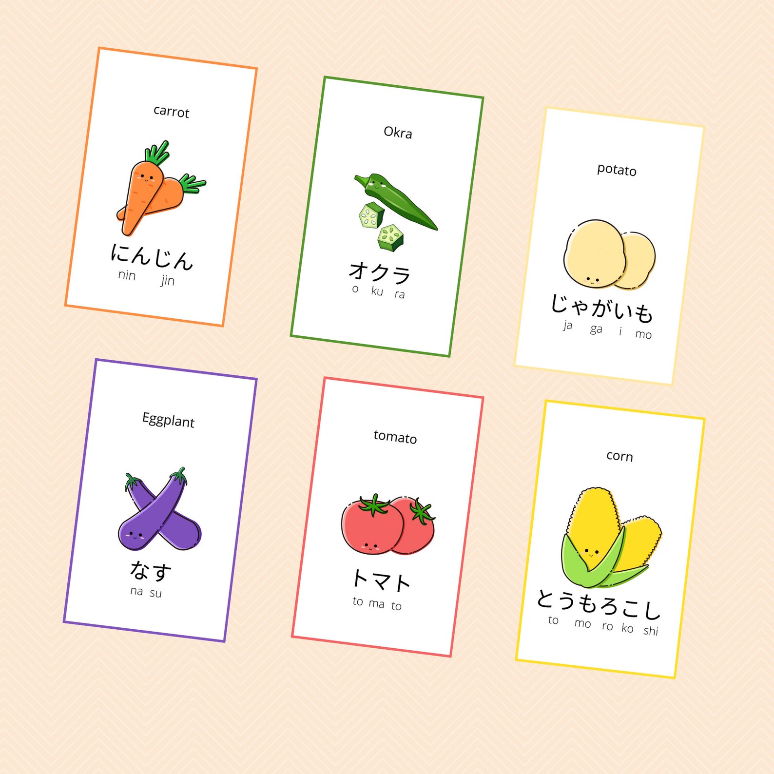 Japanese Flash Cards Vegetable Printablepdf Etsy