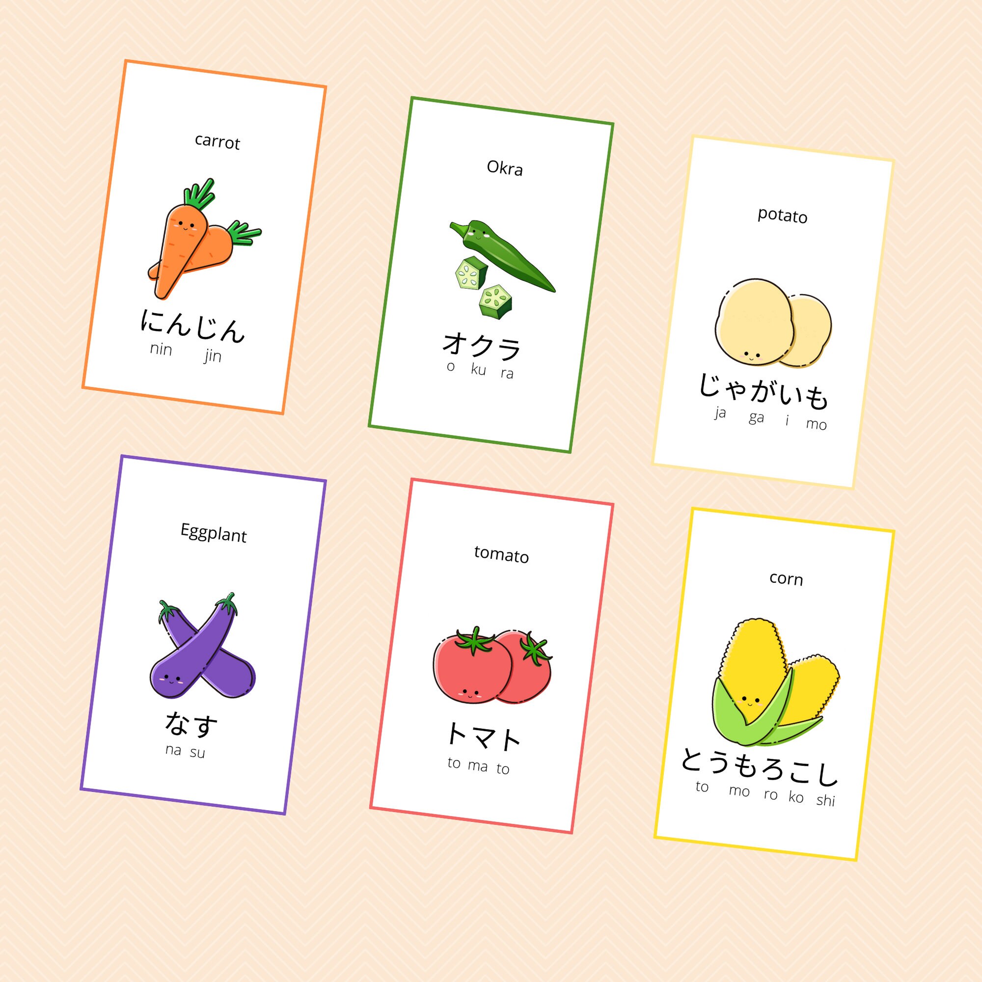 Japanese Flash Cards Vegetable Printable-PDF | Etsy