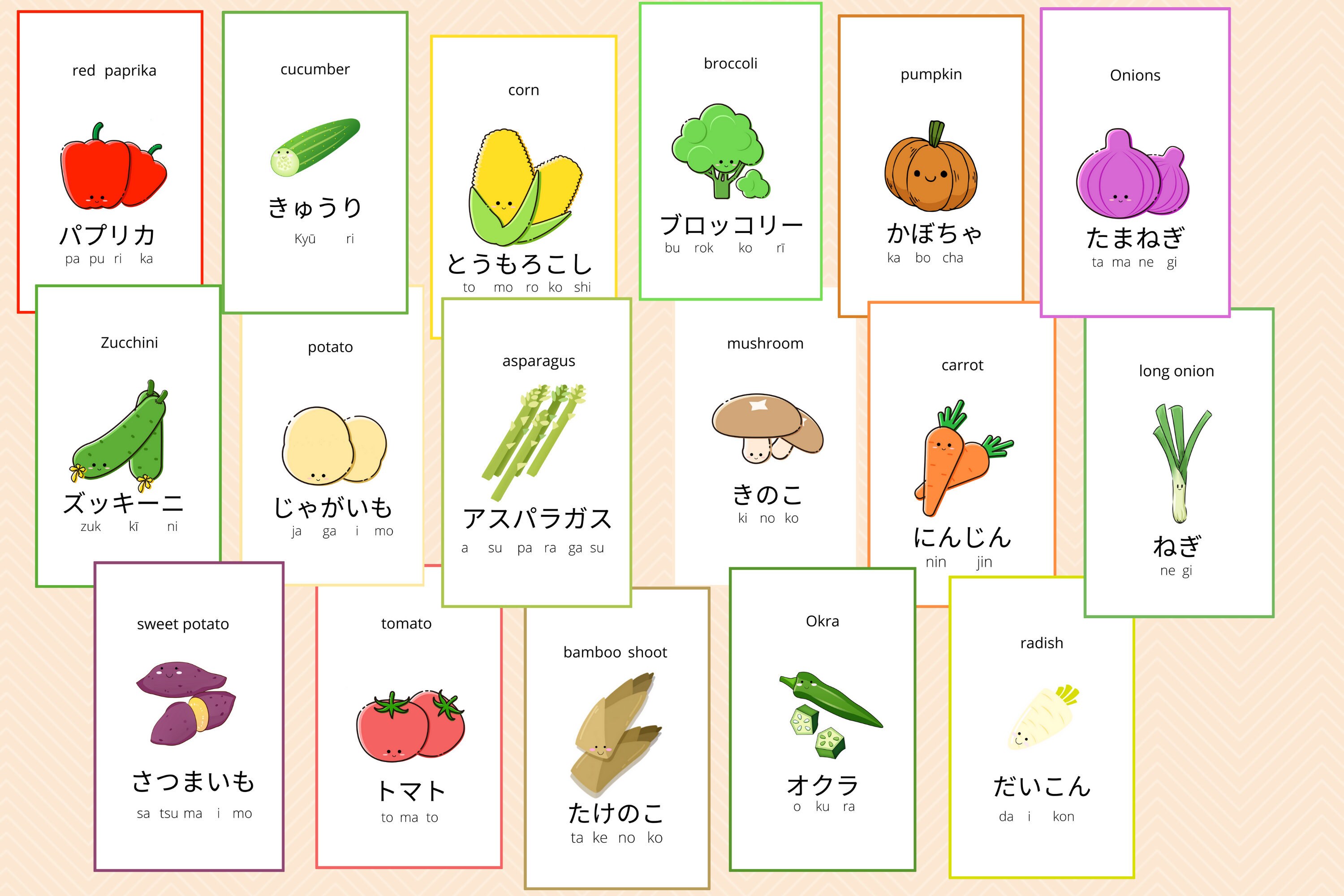 Japanese Flash Cards Vegetable Printable-PDF | Etsy