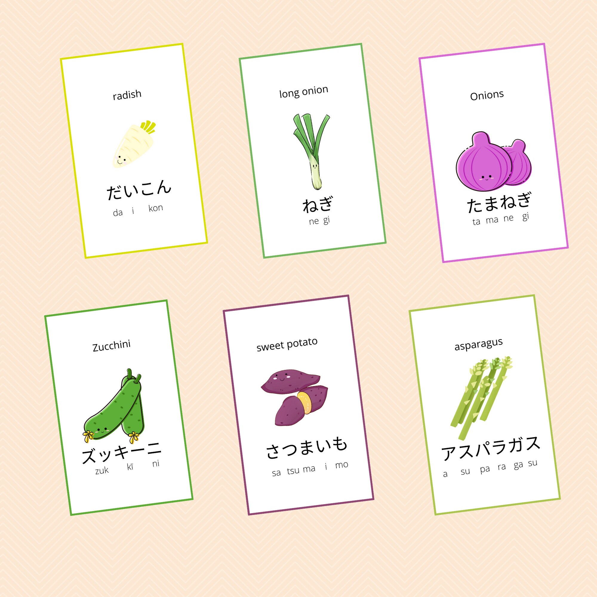 Japanese Flash Cards Vegetable Printable-PDF | Etsy