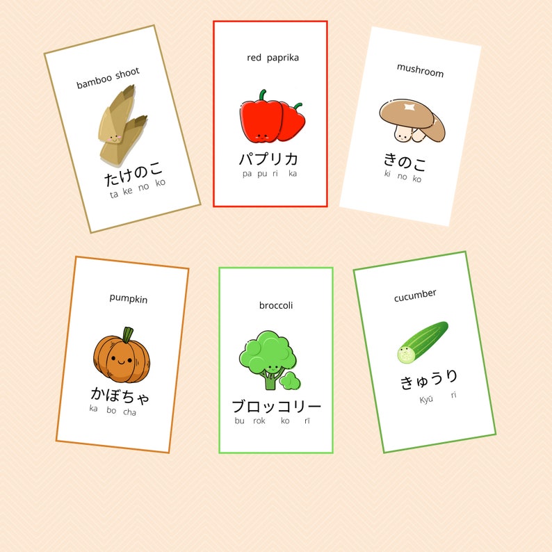 Japanese Flash Cards Vegetable Printablepdf Etsy
