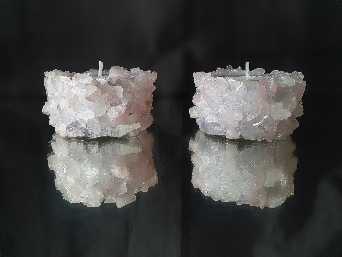 Rose quartz crystal candle holder set Etsy