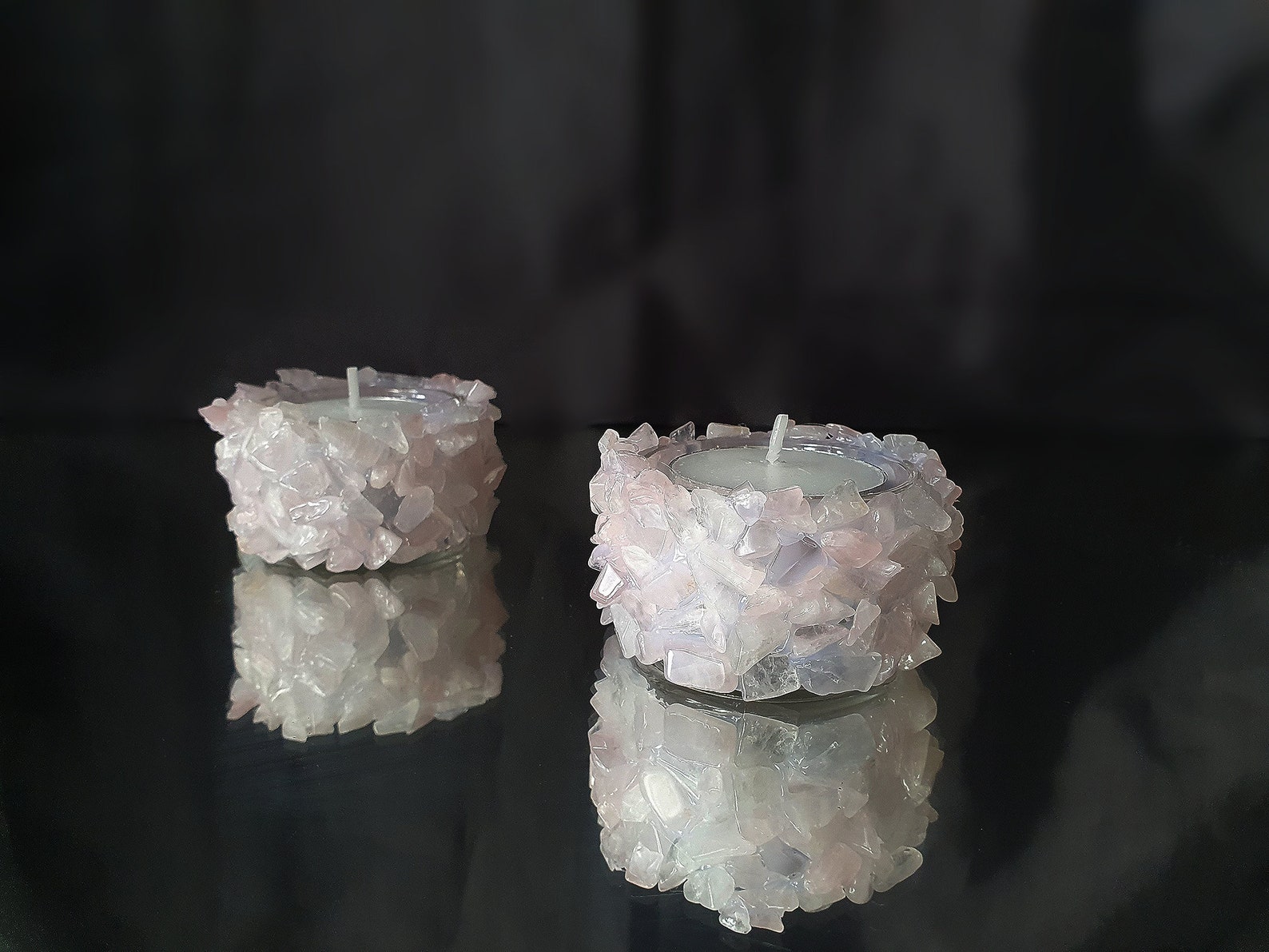 Rose quartz crystal candle holder set Etsy