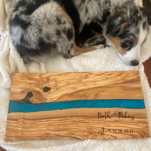 Personalized wood board, Olive wood resin charcuterie board, cutting board, engraved board, wedding gift, realtor closing, couples gift