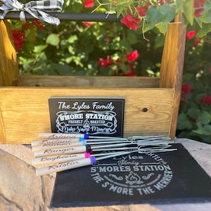 Personalized Smores station, smores kit, Engraved smores board,  smores roasting sticks, firepit, smores carrier caddy, camping