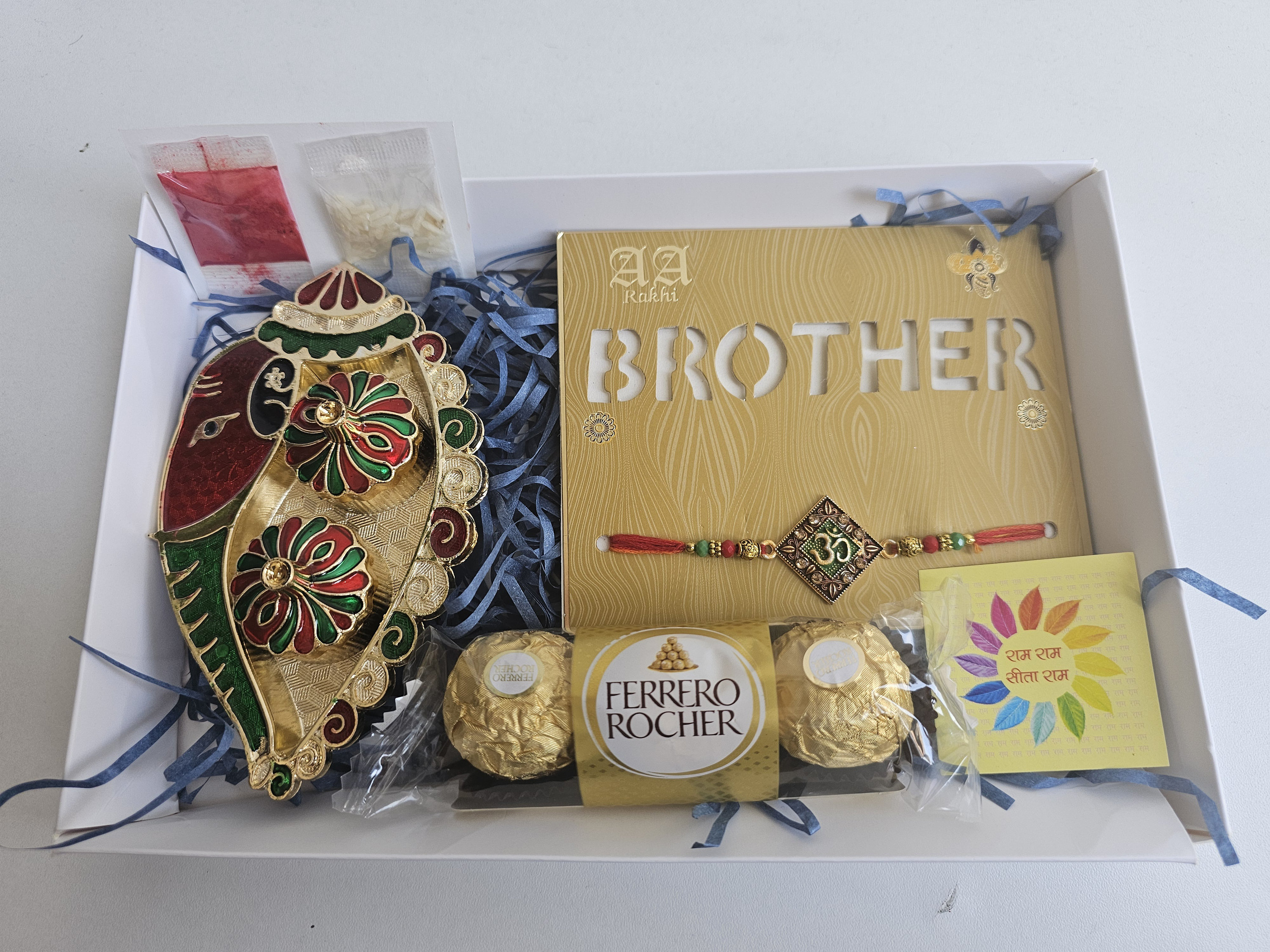 Urban Forest Rakhi Gift Hamper For Brother - Blue Men's Leather Wallet, Black Keyring & Rakhi Combo - Festive Gift Set - View #12