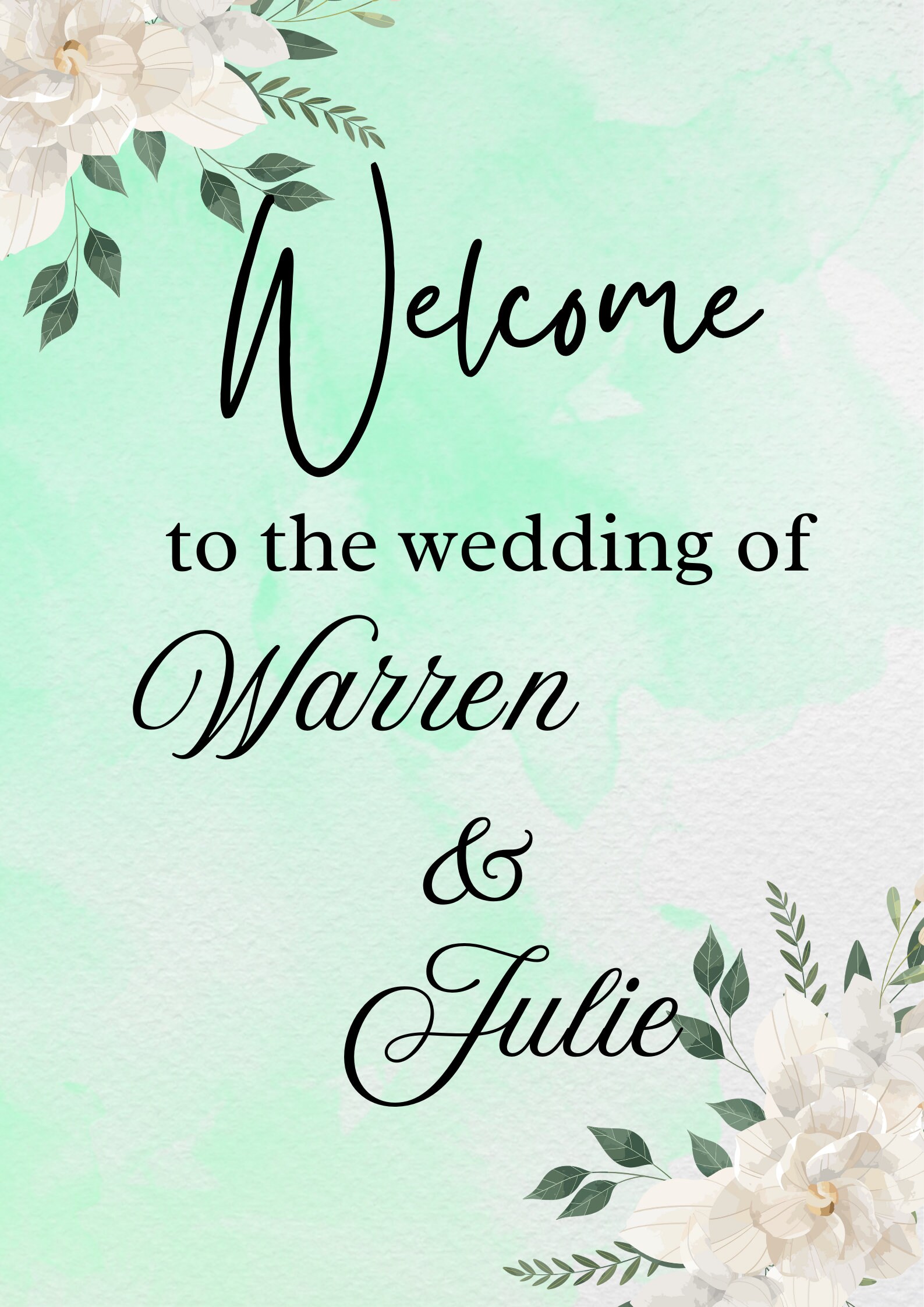 Wedding Signs, Personalised Custom Design Wedding Welcome poster, Green and floral, Digital Instant Download, A2 size, Wedding Keepsake