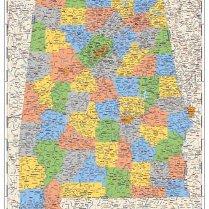 Carte politique de l'Alabama (Adobe Illustrator, PDF)