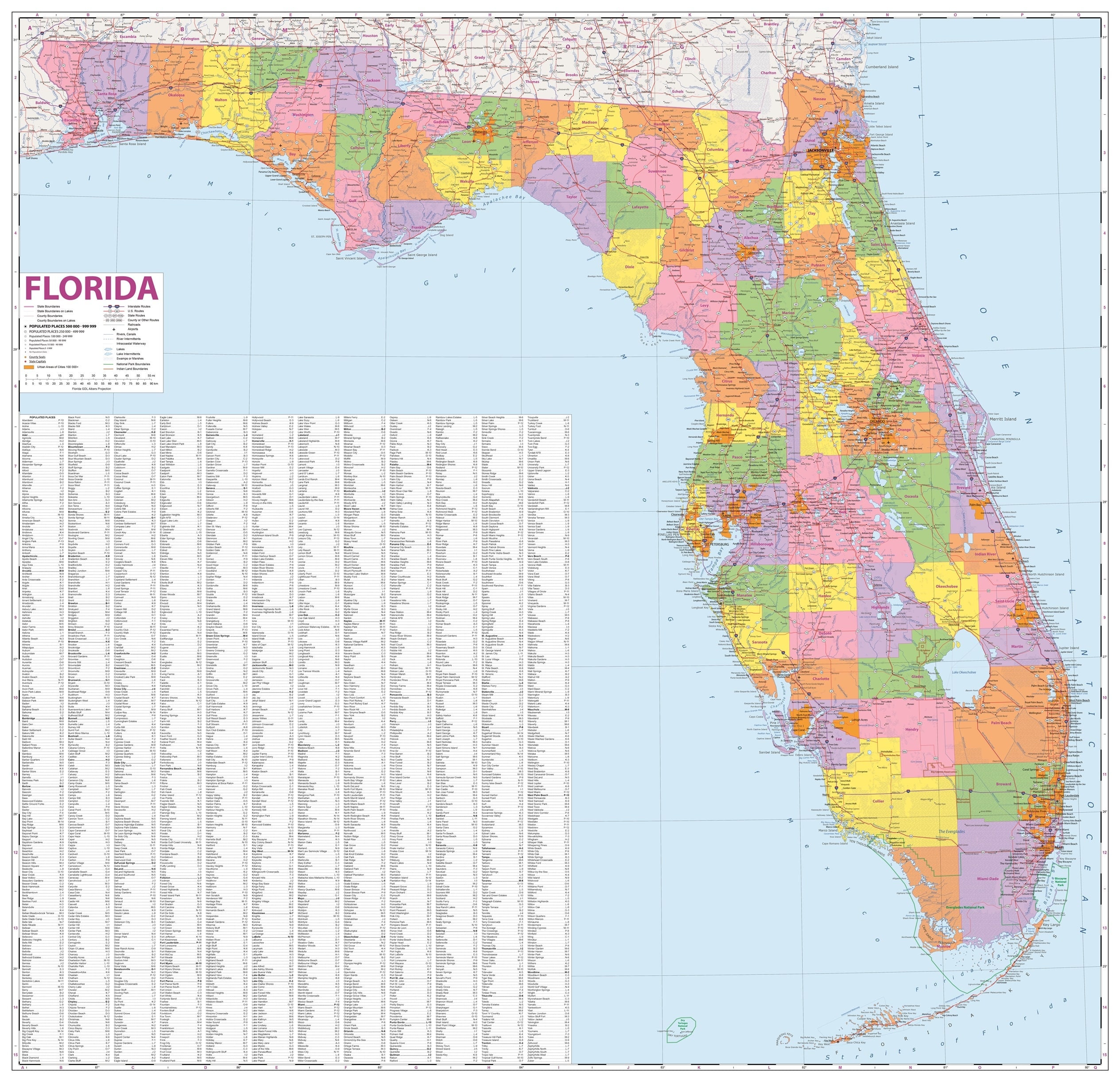 Political Map of Florida adobe Illustrator PDF Vector Etsy UK