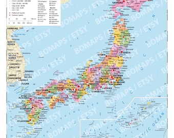 Political Map of Japan (Adobe Illustrator, PDF): Vector, Printable, Scalable, Editable, Layered