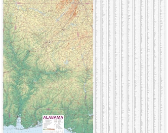 Physical Map of Alabama (meters) with Location Key (Adobe Illustrator, PDF): Vector, Printable, Scalable, Editable, Layered