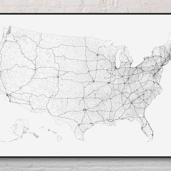 United States Road Map (White/Black)