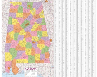 Political Map of Alabama with Location Key (Adobe Illustrator, PDF): Vector, Printable, Scalable, Editable, Layered