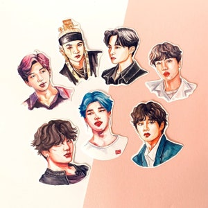 BTS Aquarell Aufkleber, Vinyl Glänzend Matt, Fanart, Jungkook, Jimin, RM, Namjoon, Jin, Suga, V, Taehyung, J-Hope, Geschenk, ARMY, K-Pop