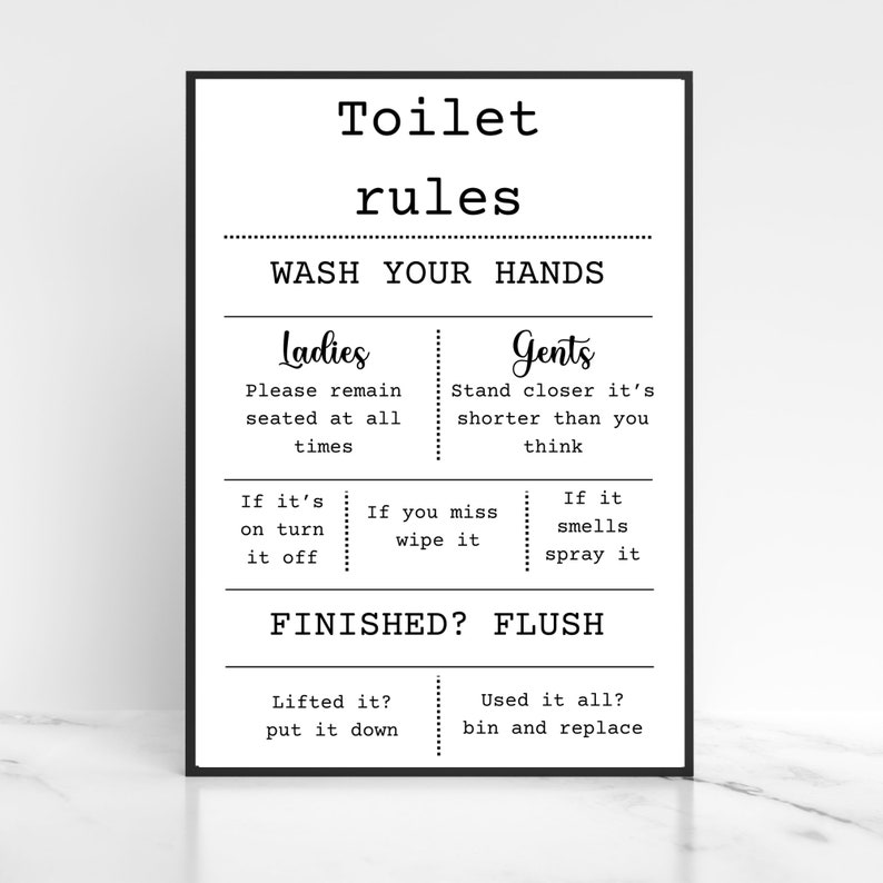 Toilet Rules Printable Digital Download Etsy