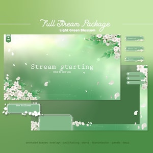 twitch overlay nature | stream package green | vtuber background cozy forest | floral animated screen | alerts, stinger transition, panels