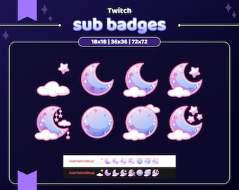 8 cute mystic moon sub badges | twitch pastel pink space sub badge | magic stars loyalty badges | cozy galaxy bit emotes