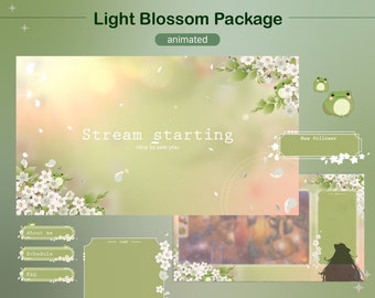 Cute Flower Frog Overlay | Animated Stream Overlay | Vtuber Twitch Package | Cottagecore Overlay | Kawaii Froggy | Vtuber Background Green