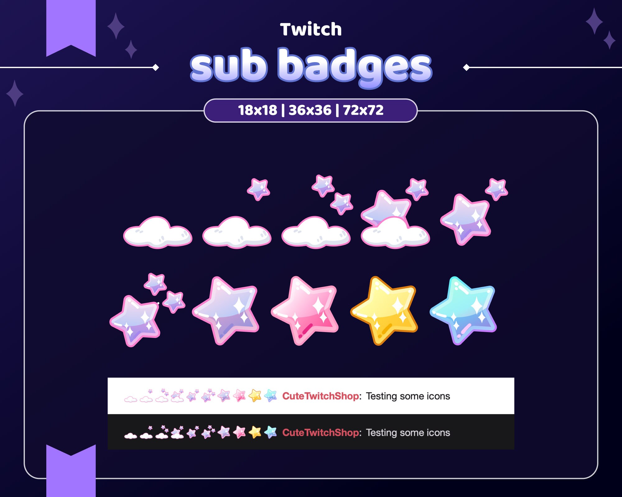 10 cute mystic stars sub badges | twitch pastel night space sub badge | magic gradient star loyalty badge | cozy galaxy bit badges