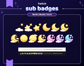 13 x sub badges moon | pastel space sub badge | magic night loyalty badge | cozy rainbow galaxy bit badges