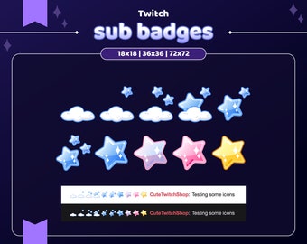 10 cute mystic stars sub badges | twitch pastel night space sub badge | magic gradient star loyalty badge | cozy galaxy bit badges