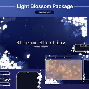 animated twitch overlay blue | stream package night flower | dark vtuber background cozy | floral stream overlay | stinger transition