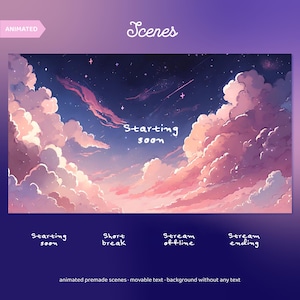 Animated Twitch Scene Starry Night | Cozy Star Intermission Screen | Stream Background | Twitch Overlay Sunrise Sky | Cute Vtuber Pack Cloud