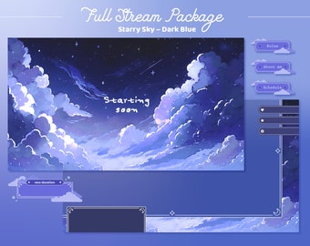 Animiertes Twitch Overlay Sternennacht Dunkelblau | cosmic stars-stream Paket | himmlischen animierten Hintergrund | vtuber overlay Nachthimmel