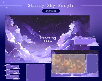 Animiertes Twitch Overlay Sternennacht Lila | Kosmische Sterne Stream Paket | himmlischer animierter Hintergrund | vtuber overlay Nachthimmel