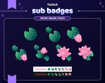 7 cute lotus stream sub badges | twitch pastel subscriber pin | lily pad subbadge | water flowers loyalty badges