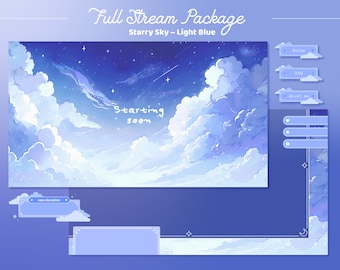 Animiertes Twitch Overlay Sternennacht Hellblau | Cosmic Stars Stream Paket | Himmlischer animierter Hintergrund | Vtuber Overlay Nachthimmel