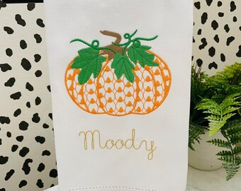 Herend Pumpkin fall hand towel, personalization available
