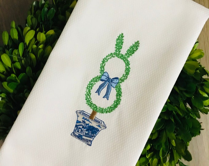 Featured listing image: Chinoiserie Bunny Topiary Hand Towel